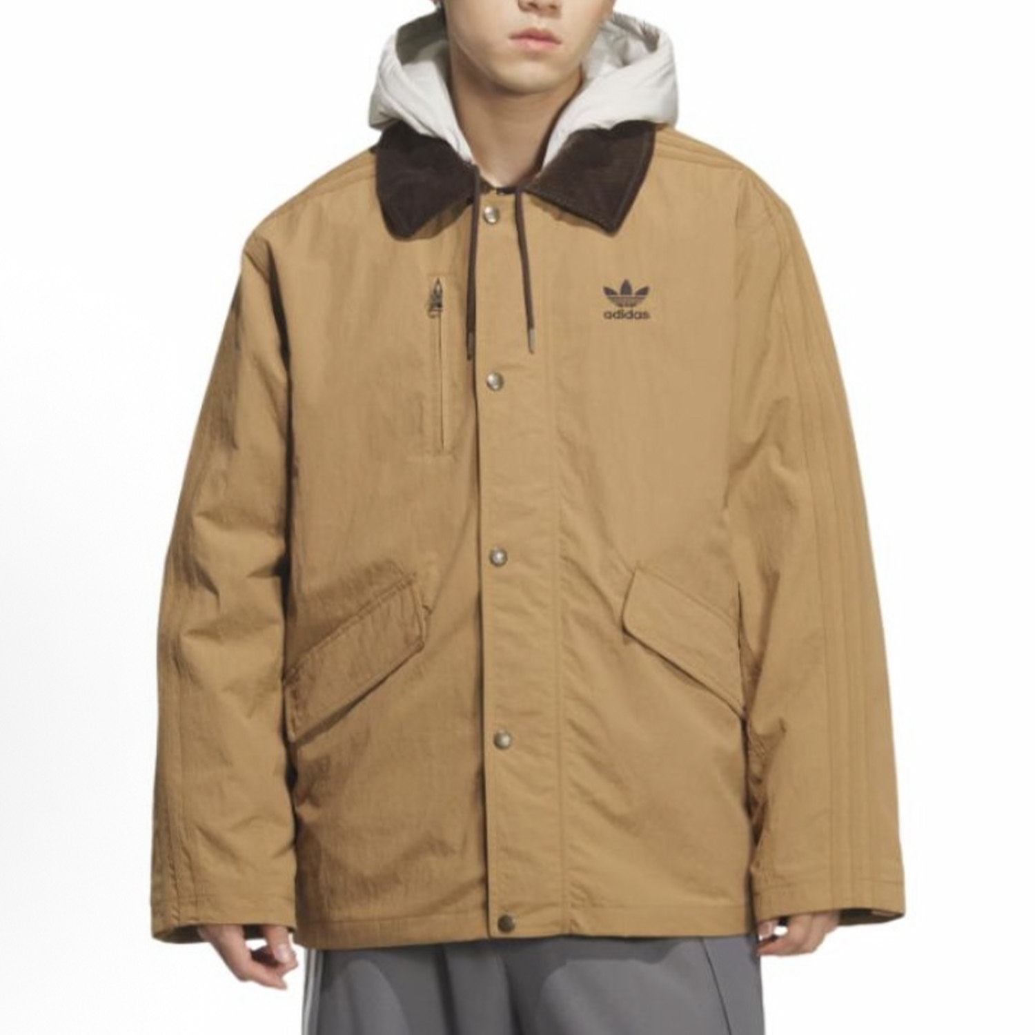 Adidas三叶草25冬复古二合一工装宽松运动棉服外套KW1240 KW1241,淘宝优惠券,粉丝福利购,淘宝优惠卷