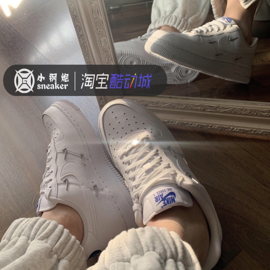 小钢炮Nike Air Force1 AF1四钩纯白 白蓝空军一号板鞋CT1990-100 - 图0