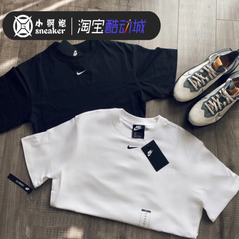 耐克NIKE 黑白T恤小钩勾子logo基础棉打底男女款短袖 CT2588-100 - 图0