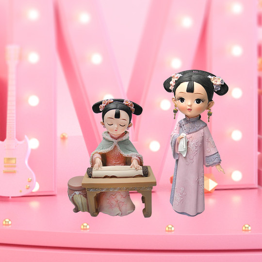 创意中国风游园佳人复古汉服女孩宫廷礼 蛋糕摆件家居桌面装饰品