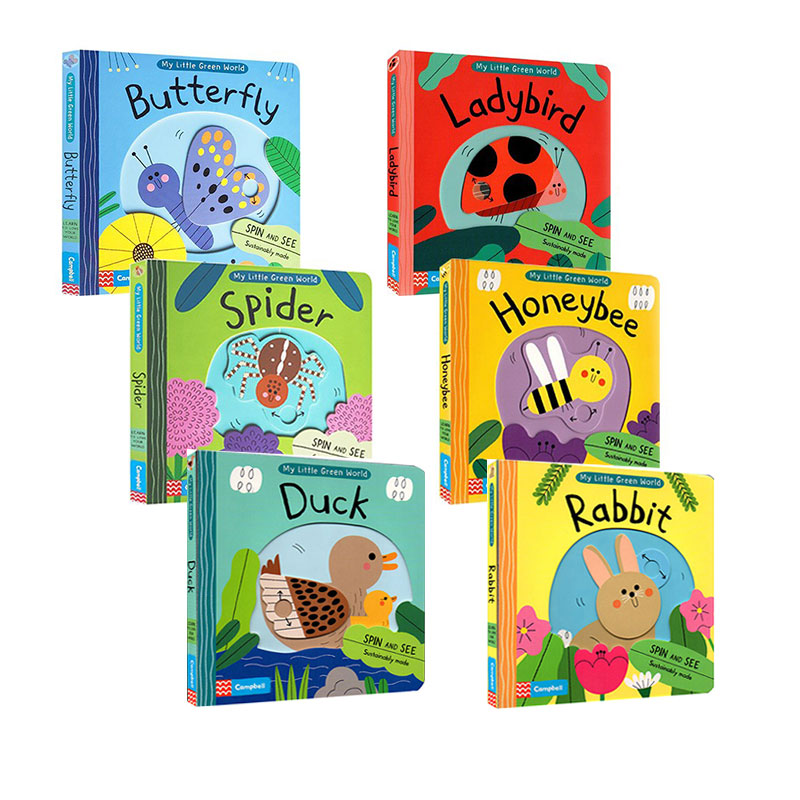 英文原版 Campbell出品 6册 My Little Green World Ladybird/Honeybee/Butterfly/Spider低幼启蒙抽拉机关书 0-5岁儿童趣味科普-图3