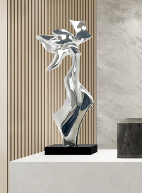 花语蝶舞现代简约树脂大理石波浪摆件样板间大厅酒店大堂装饰品