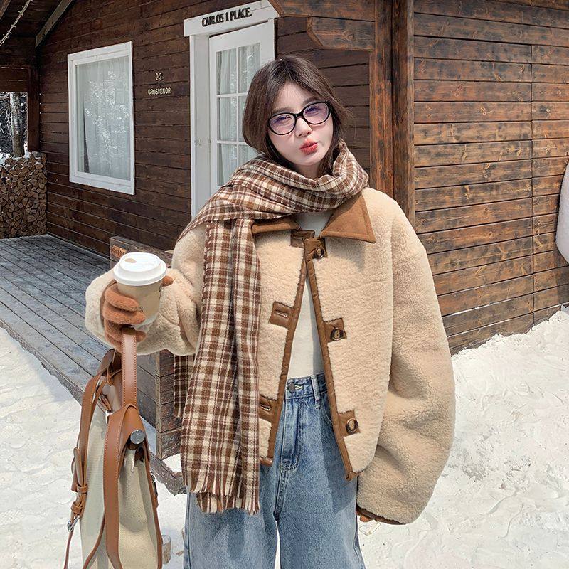 双面穿皮毛一体羊羔毛外套女秋冬新款复古加厚宽松短款麂皮绒上衣,淘宝优惠券,粉丝福利购,淘宝优惠卷