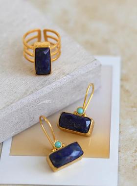 poppee原创设计轻奢撞色戒指小众复古油画蓝Ottoman Hands指环女