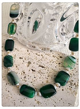 原创设计手工制作小众轻奢个性夸张复古宫廷风缠丝绿玛瑙项链女