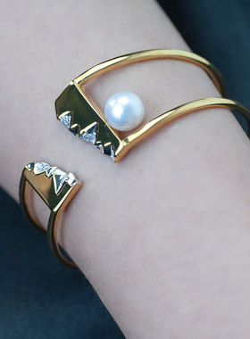 lightsonU天然托帕石珍珠手镯