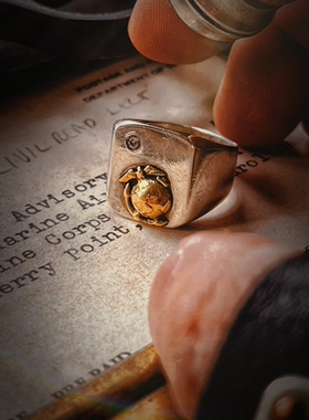 THEONE罕见古董孤品美国手工纯银K金海军全球鹰戒指复古绅士指环