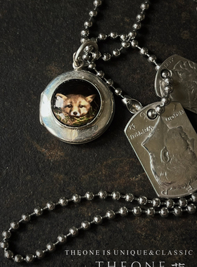 THEONE罕见孤品美国古董纯手工手绘珐琅纯银照相盒复古情侣吊坠