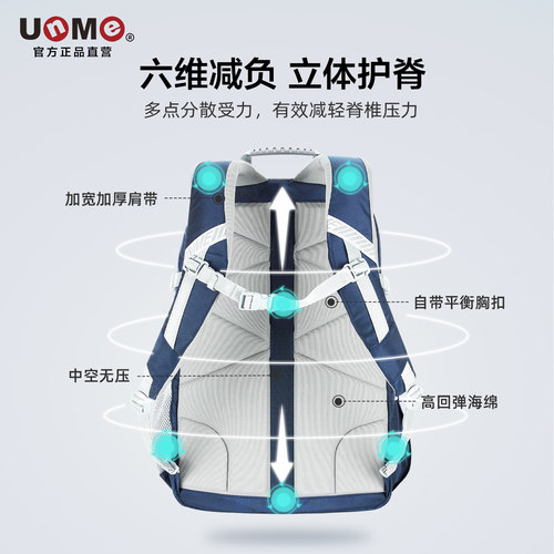 unme中学生书包男大容量初中生高中轻便防水结实耐磨减负双肩包女 - 图1