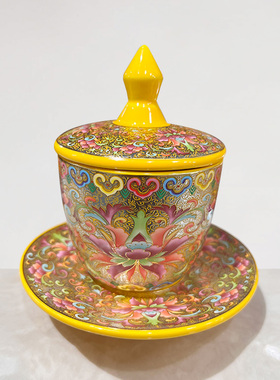 新款金黄掐丝珐琅陶瓷供具家用供水杯供果盘花瓶香炉供奉佛具用品