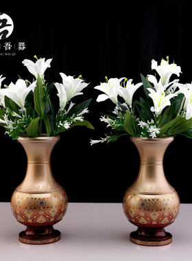 吾堂吾器客厅观音插花铜花瓶一对