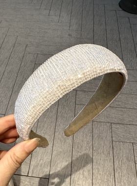 白色水晶发箍显脸水气质富家千金百搭头箍宽边压发高级洋气大气女