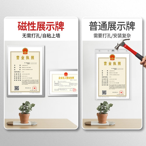20个a4磁性展示贴片墙壁免打孔磁性框照片签名照磁吸牌a3文件营业执照保护套奖状墙贴家规家训框中介磁力贴 - 图2