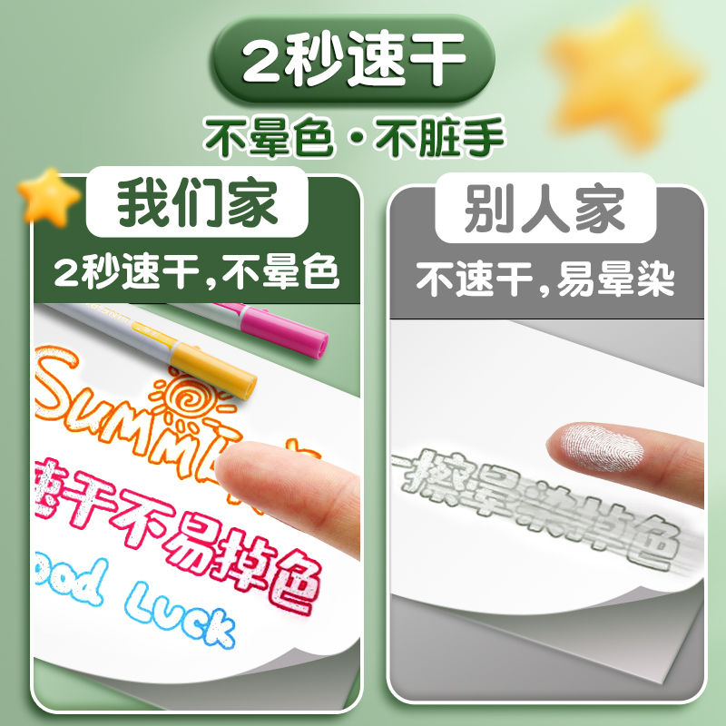 桶装双线轮廓笔手抄报专用荧光标记笔学生用彩色划重点记号笔儿童无毒带闪粉亮晶晶闪光啫喱笔萤光立体果冻笔