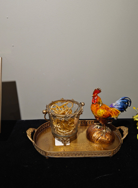 纯铜复古雕花黄铜相框架铜鸡摆件