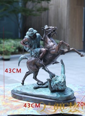 欧式复古手工纯铜摆件工艺品骑马刺狮商务礼品西洋装饰品高端礼品