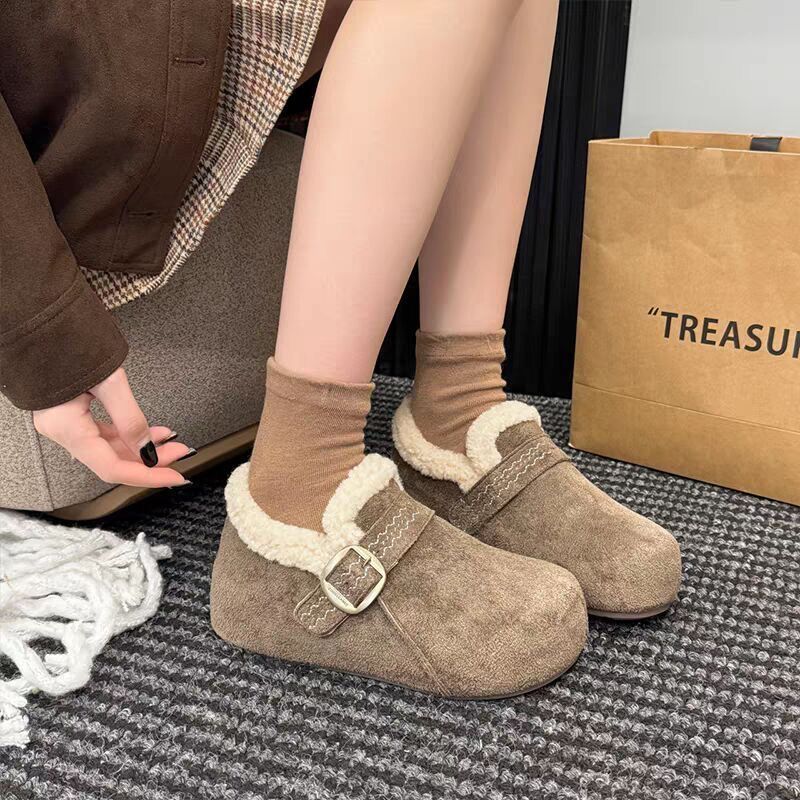 美拉德加绒保暖内增高厚底勃肯鞋女2025冬季新款面包鞋懒人棉鞋潮 - 图2