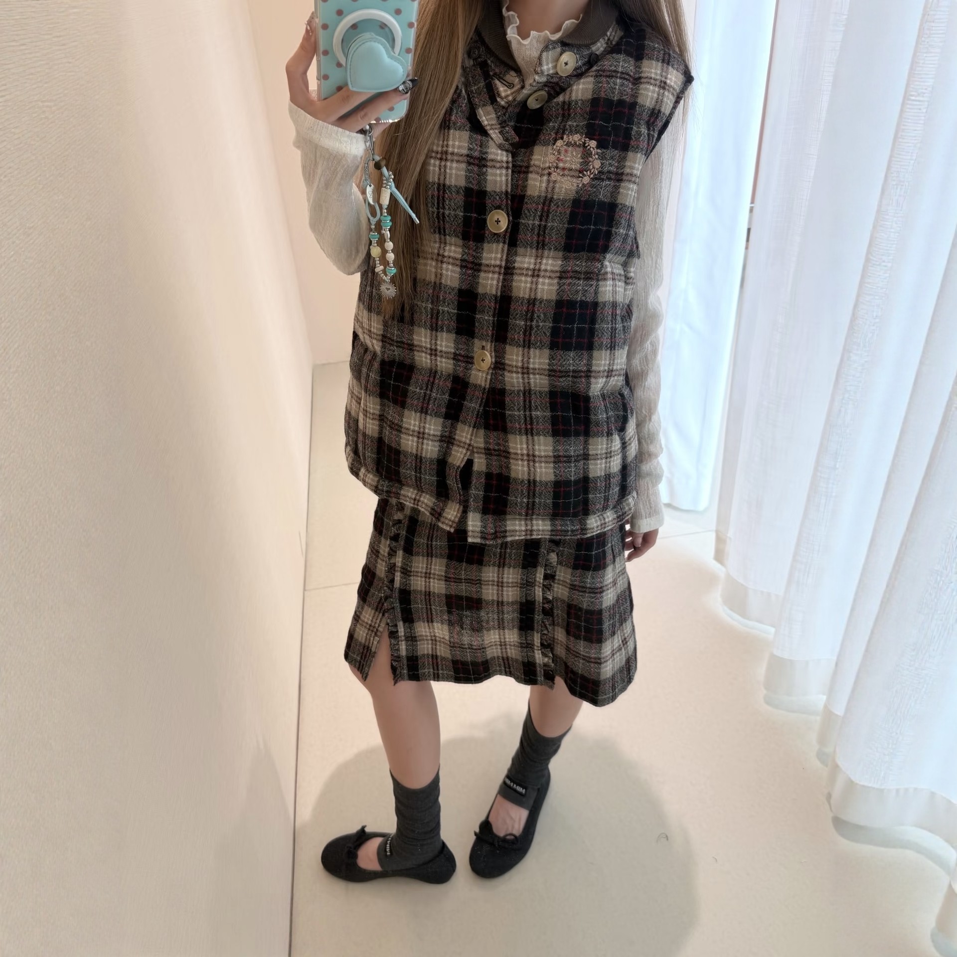 EVAN【顶配高版本●March*n】保暖格纹拼接宽松羽绒马夹羊毛外套 - 图3