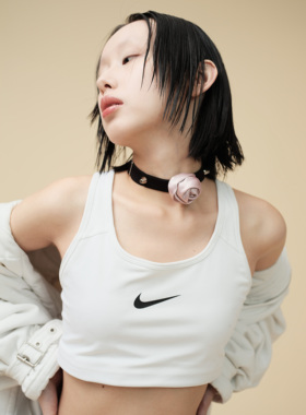 粉色玫瑰银色铆钉项圈项圈