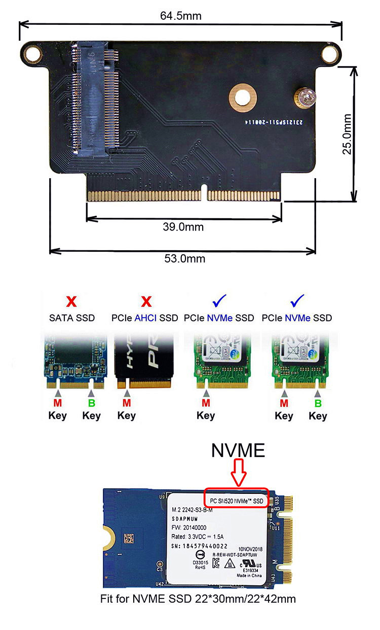 SSD NVME M.2 转A1708 2017-2016 MacBook Pro固态硬盘转接卡扩容 - 图2