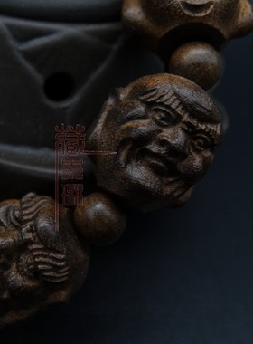 沉香木雕刻十八罗汉貔貅手串佛珠