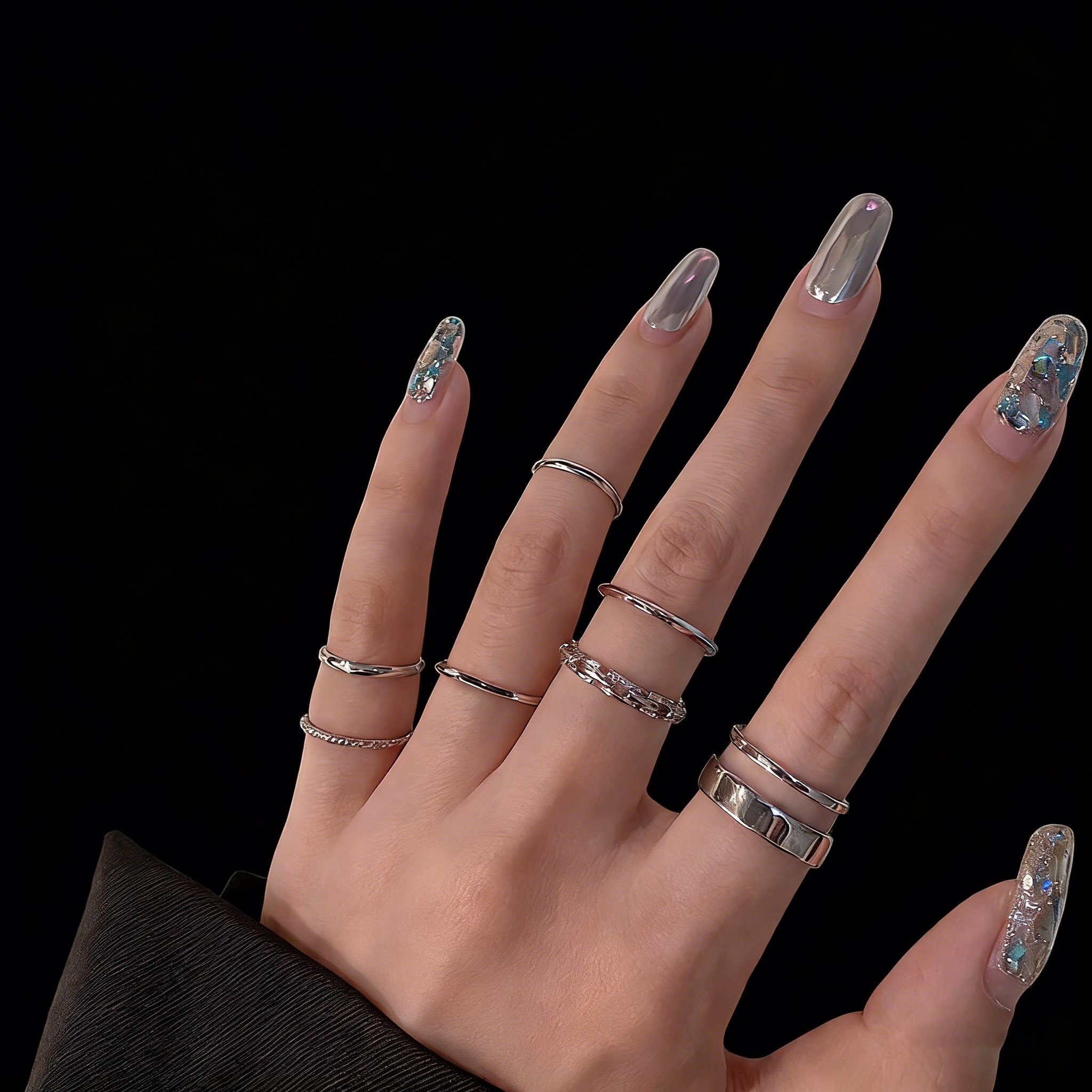 Nojob vintage vintage night weaving seven chapters medieval ring niche design live mouth stacking ring for women