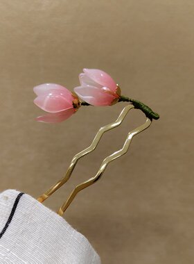 古风花朵流苏u型发簪小号簪子