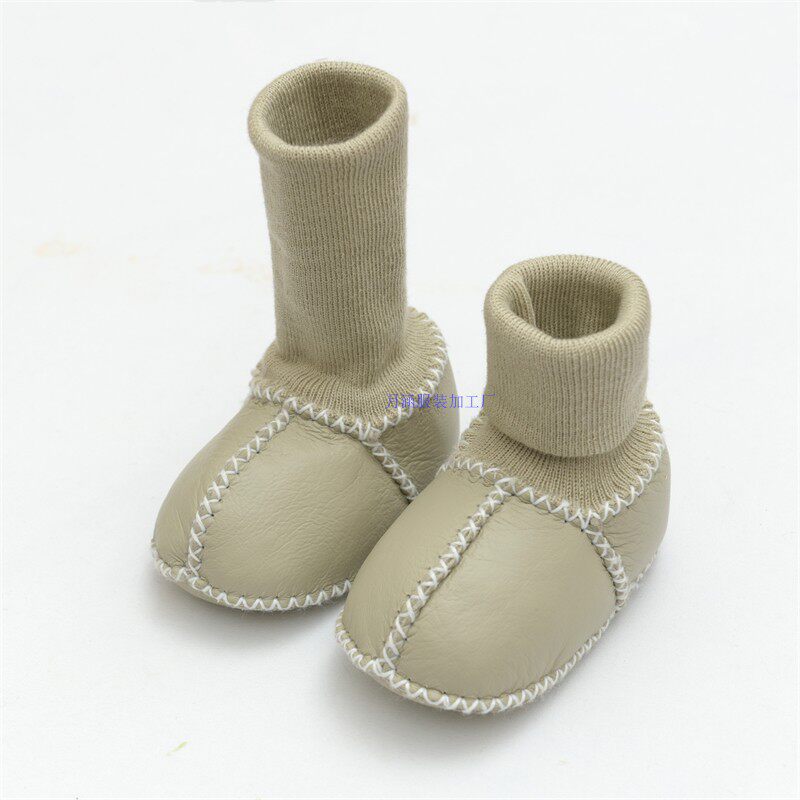 羊皮毛一体婴儿鞋袜保暖厚秋冬季宝宝软底不掉学步鞋新生儿0-6-12