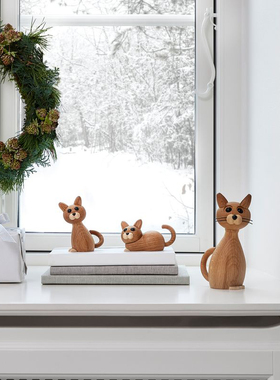 芬兰代购Spring Copenhagen北欧可爱小猫咪木质桌面摆件玄关装饰