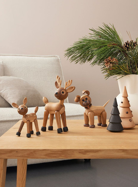 芬兰Spring Copenhagen超可爱梅花小鹿木质手工桌面摆件玄关装饰