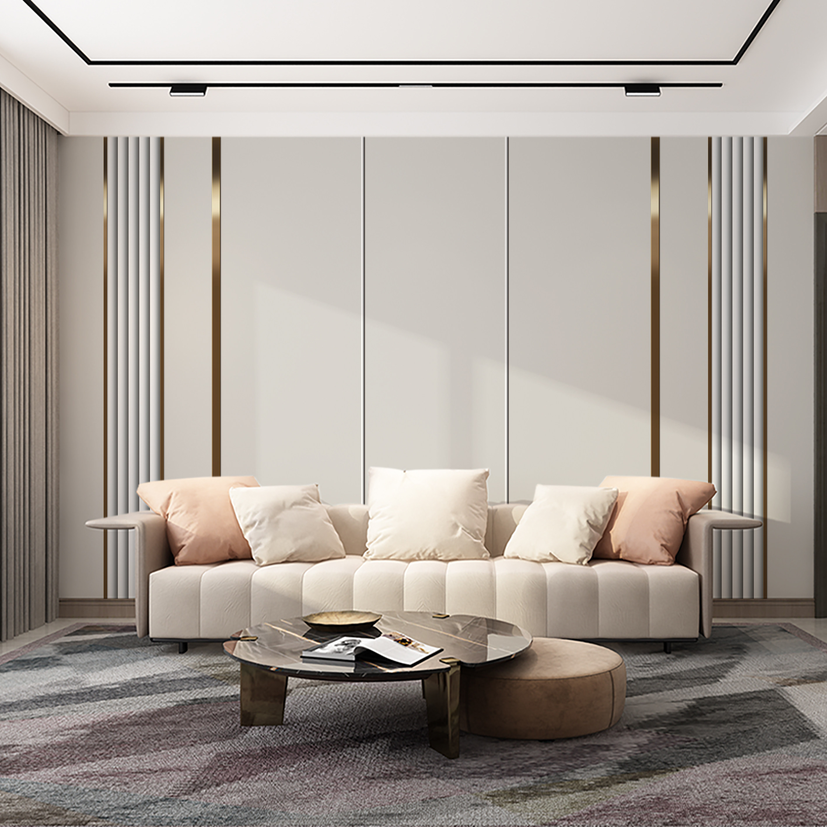 北欧简约线条电视背景墙扣板5d客厅沙发竹木纤维板卧室集成护墙板