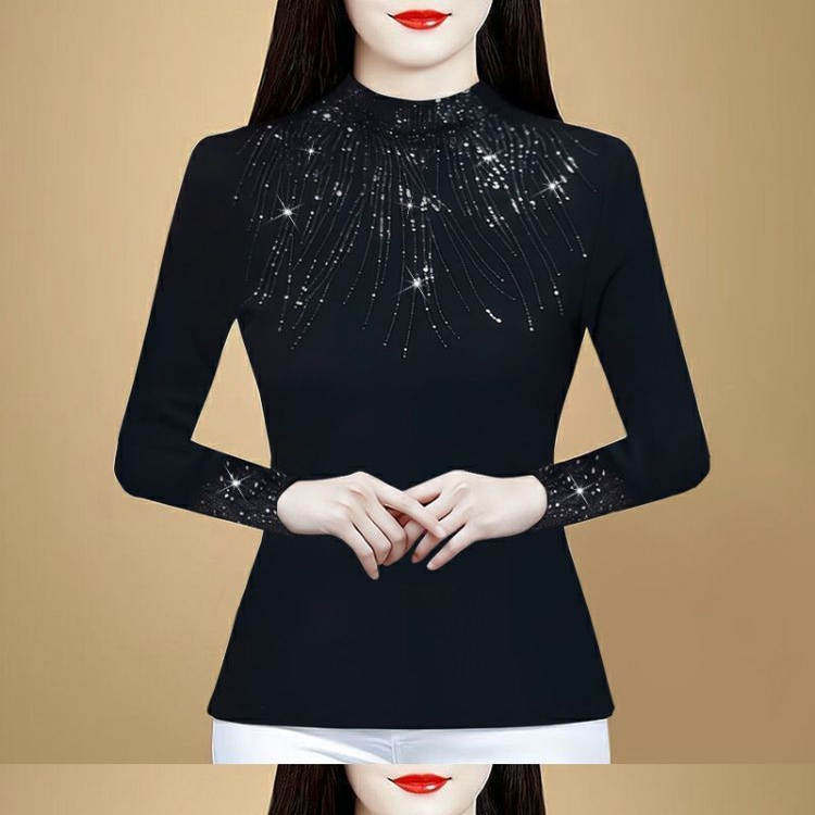 半高领烫钻打底衫女秋冬新款高端妈妈装长袖时尚显瘦保暖德绒上衣,淘宝优惠券,粉丝福利购,淘宝优惠卷