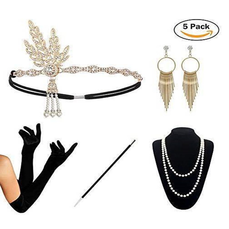 5Pcs 1920S Headband The Great Gatsby Cosplay Accessories Set-图1