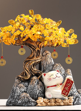 八方来财招财猫发财树摆件开业