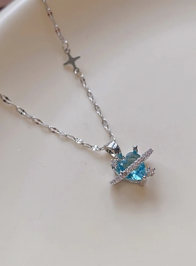 超闪蓝色锆石爱心星球项链女独特设计感轻奢高颜值锁骨链小众配饰