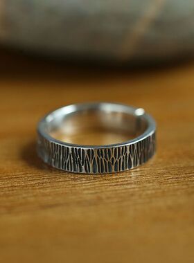 s925纯银山有木戒指复古泰银个性潮男女对戒情侣戒指活口单身指环