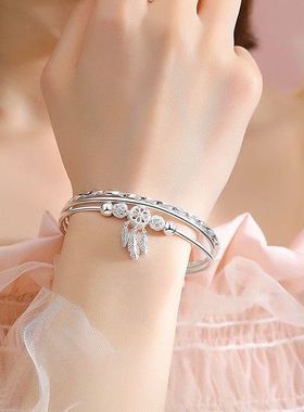 三生三世银手镯女S999纯银捕梦网转运珠手镯年轻款ins风闺蜜礼物