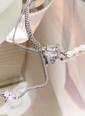 小众设计感金属熔岩珍珠项链