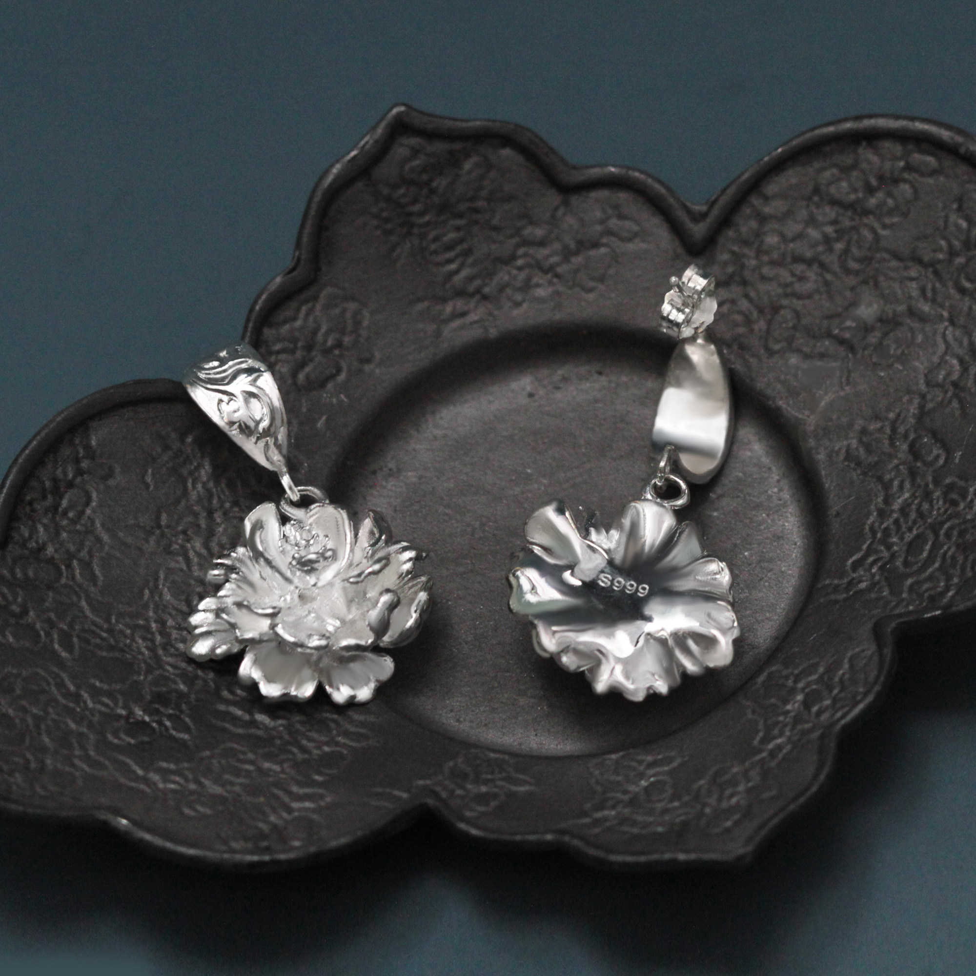 s999足银立体牡丹花卉耳针耳饰原创设计小众复古中式纯银耳环礼物,淘宝优惠券,粉丝福利购,淘宝优惠卷
