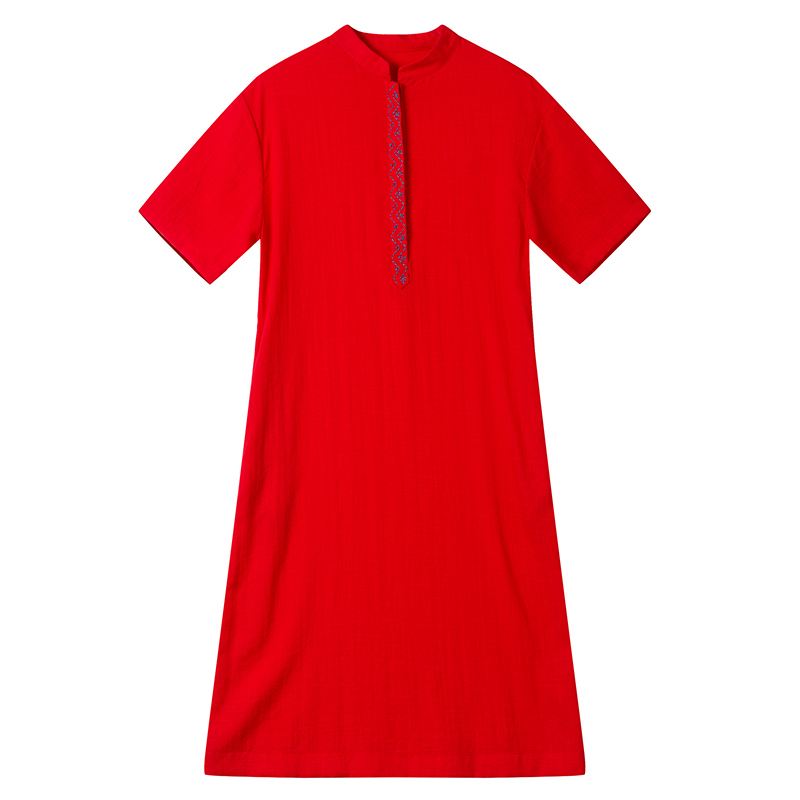 小乐往原创亲子装77桃花鱼婆婆手绣女童红度假拍照连衣裙母女姐妹 - 图3