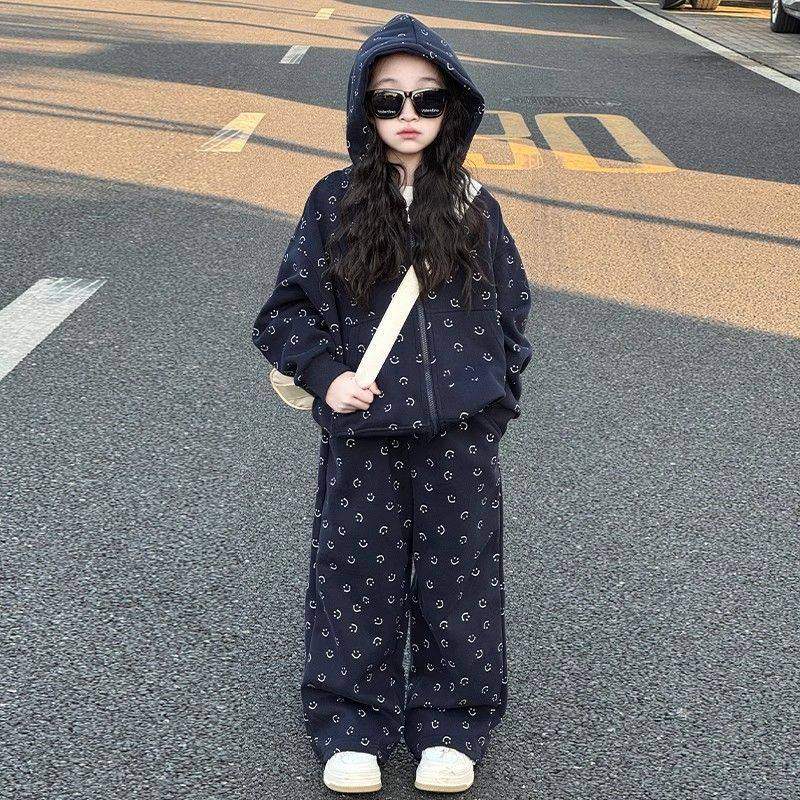 女童春秋款套装2025秋装洋气时髦儿童韩系大童外套阔腿裤两件套潮,淘宝优惠券,粉丝福利购,淘宝优惠卷