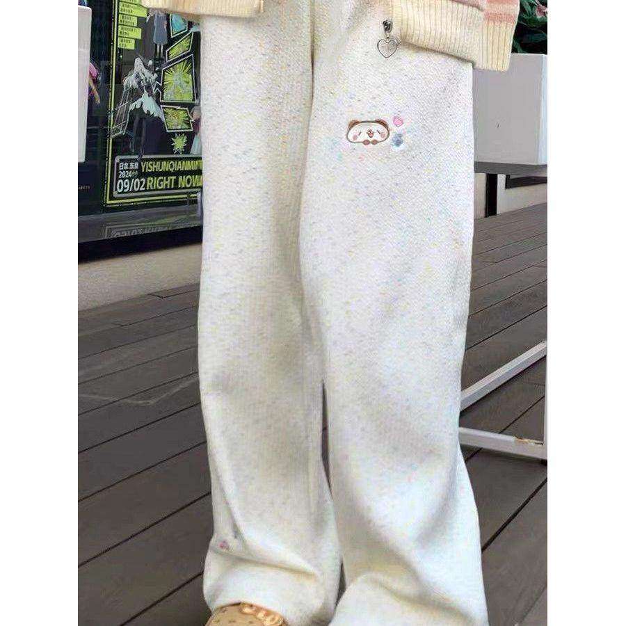 女童小熊刺绣秋季彩虹点点糯米裤子2025新款中大童可爱阔腿裤长裤,淘宝优惠券,粉丝福利购,淘宝优惠卷