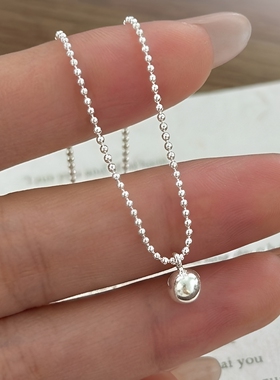 纯银极简光面圆珠颈链项链女生