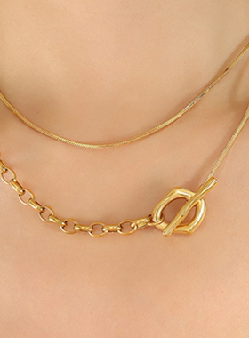 秋冬时尚设计多种戴法OT扣链条项链女生18K金不掉色长款毛衣链女