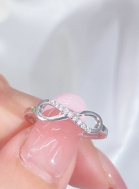 925纯银镶钻8字爱无穷大戒指女