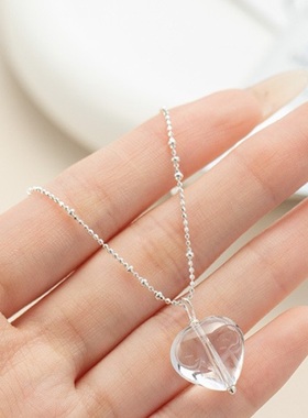 925纯银白色水晶爱心形项链女生