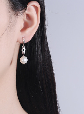 S925纯银锆石珍珠皇冠耳环女生