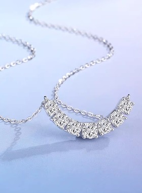 纯银锆石莫桑钻7钻微笑排钻项链