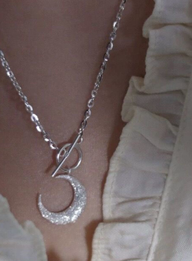 s925纯银冷淡风OT扣月亮项链女生