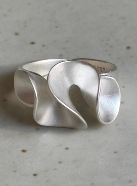 纯银几何波浪不规则花边素圈戒指